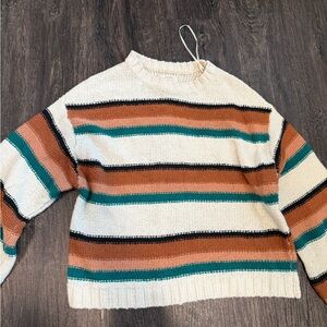 Billabong Cream and Brown Striped Sweater